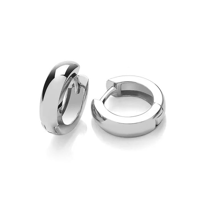 D-Shape 9ct White Gold Narrow Huggie Hoop Earrings