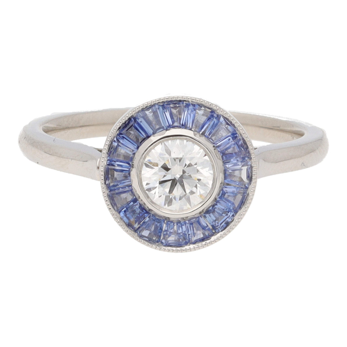 Sapphire and Diamond 0.40ct Platinum Halo Ring - Michael Jones Jeweller