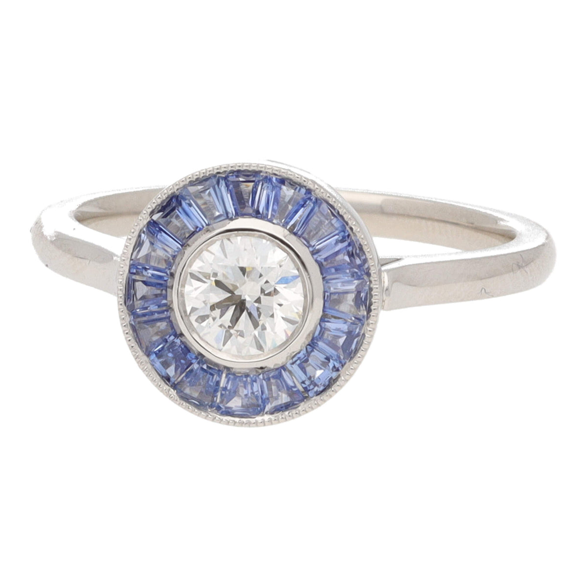 Sapphire and Diamond 0.40ct Platinum Halo Ring - Michael Jones Jeweller