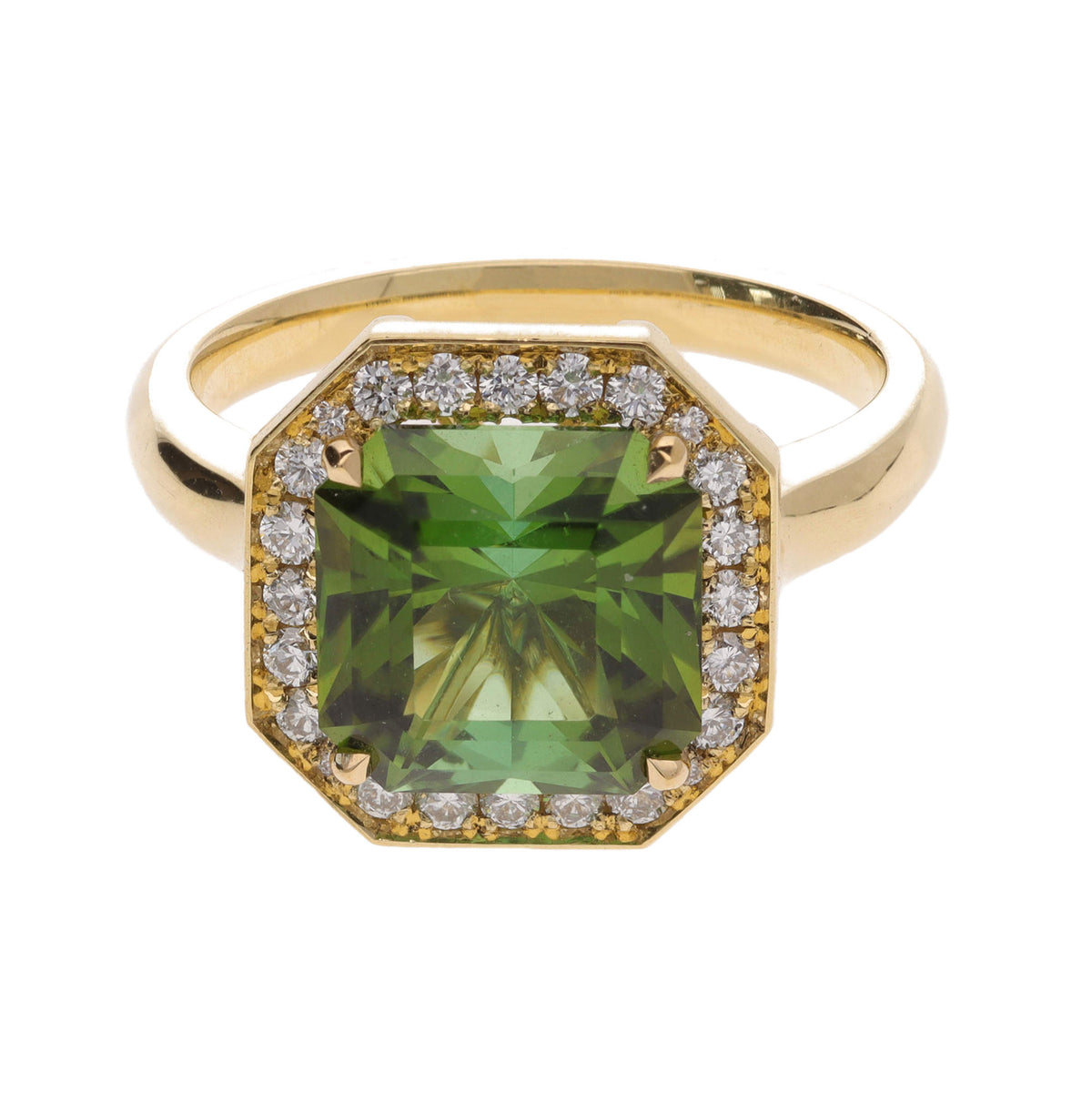 Green Tourmaline and Diamond 18ct Yellow Gold Cluster Ring - Michael Jones Jeweller