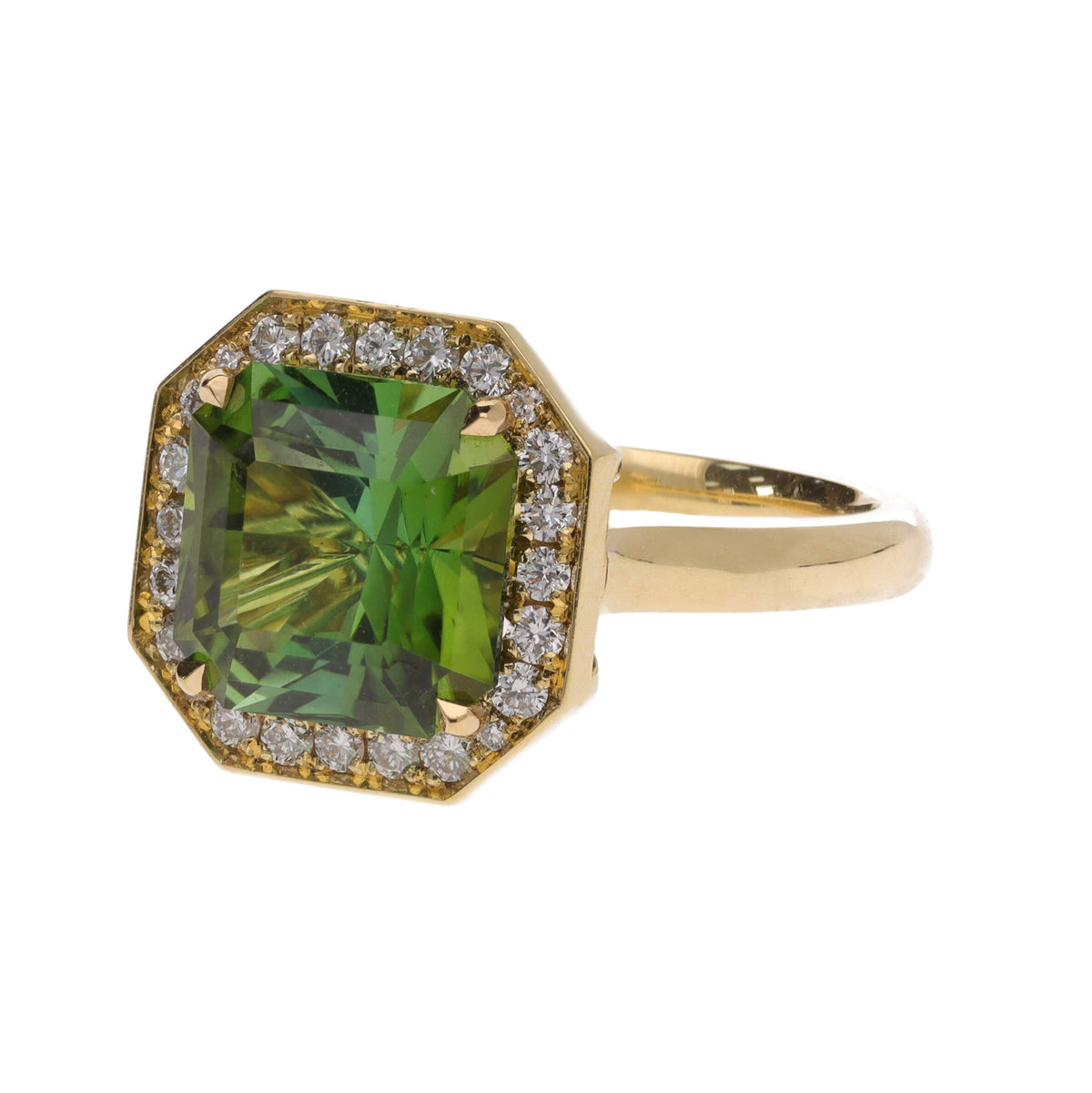 Green Tourmaline and Diamond 18ct Yellow Gold Cluster Ring - Michael Jones Jeweller