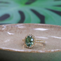 Montana Castel Green Tourmaline and Diamond 18ct Yellow Gold Oval Cluster Ring