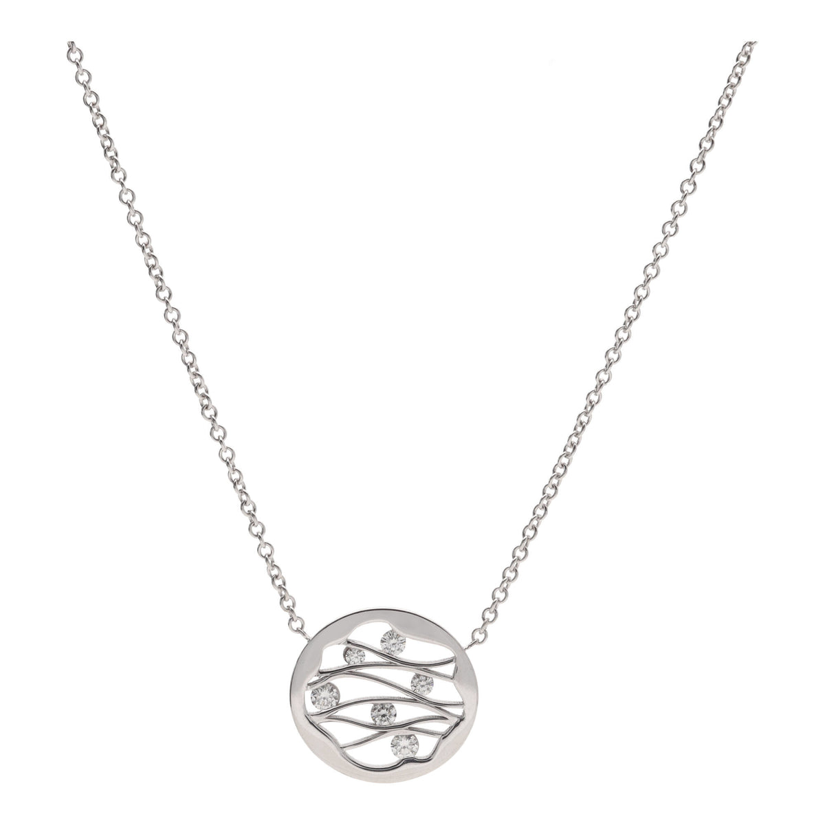 Diamond 0.29ct 18ct White Gold Circular Wave Pendant - Michael Jones Jeweller