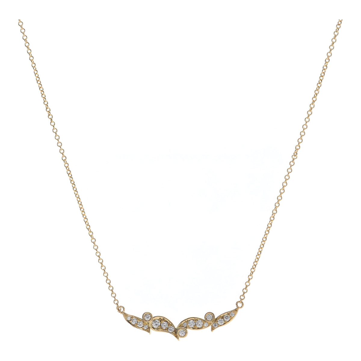 Diamond 0.16ct 18ct Yellow Gold Leaf Section Necklace - Michael Jones Jeweller
