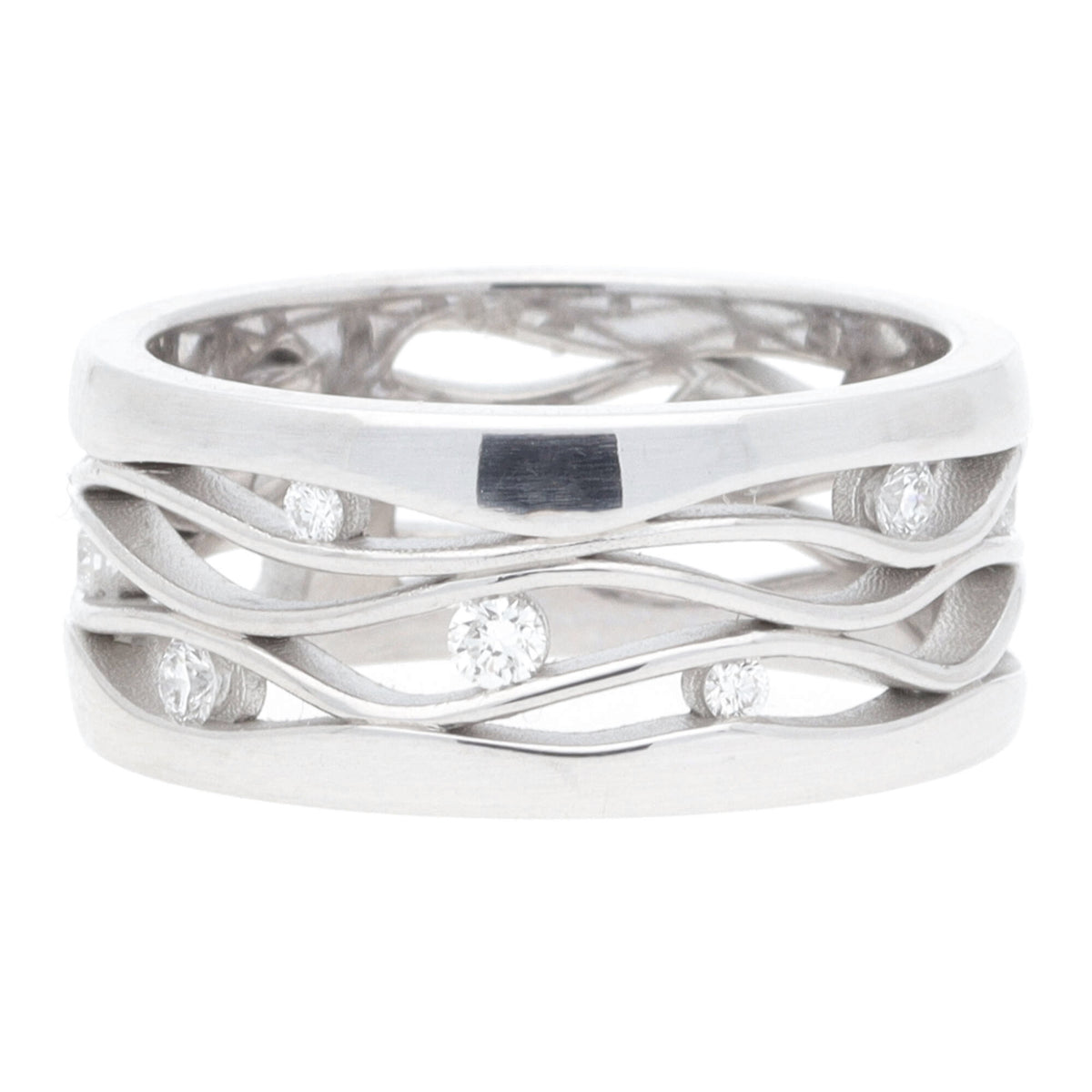 Wave Design Diamond 18ct White Gold Ring - Michael Jones Jeweller