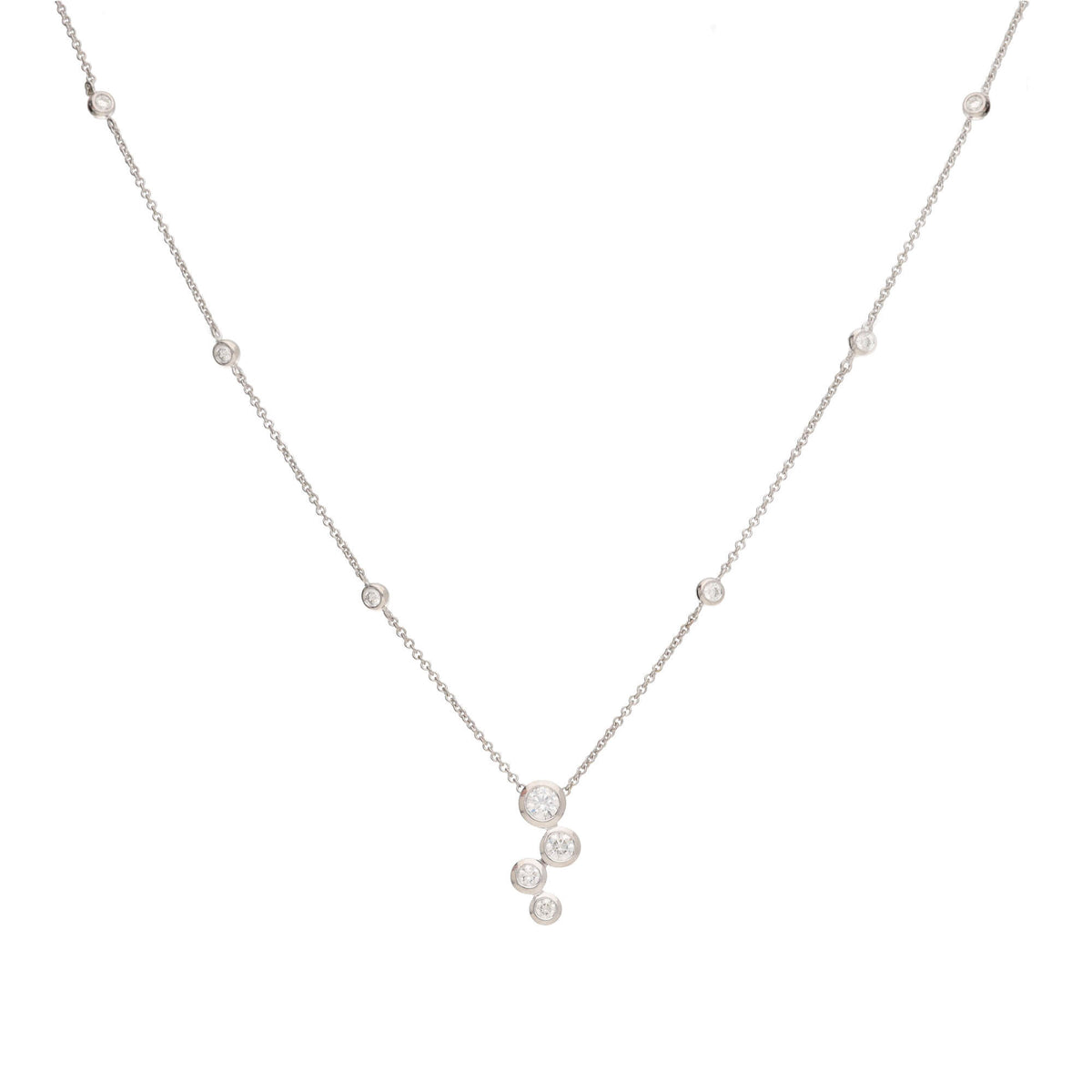 Diamond 18ct White Gold Bubble Drop Pendant - Michael Jones Jeweller