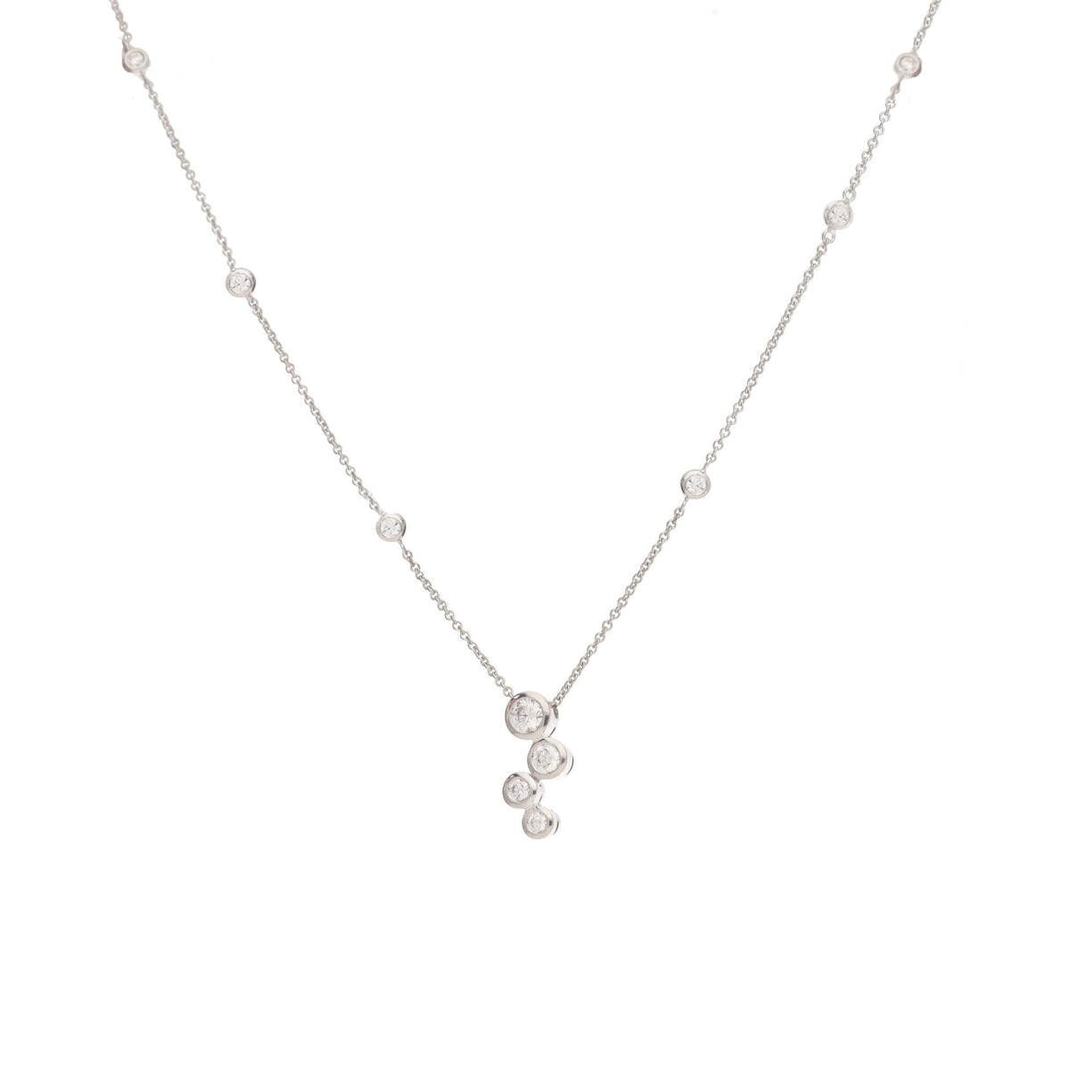 Diamond 18ct White Gold Bubble Drop Pendant - Michael Jones Jeweller