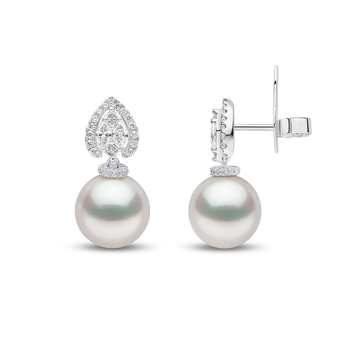 Yoko Glitz South Sea Pearl and Diamond 18ct White Gold Halo Drop Earrings