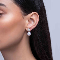 Yoko Glitz South Sea Pearl and Diamond 18ct White Gold Halo Drop Earrings