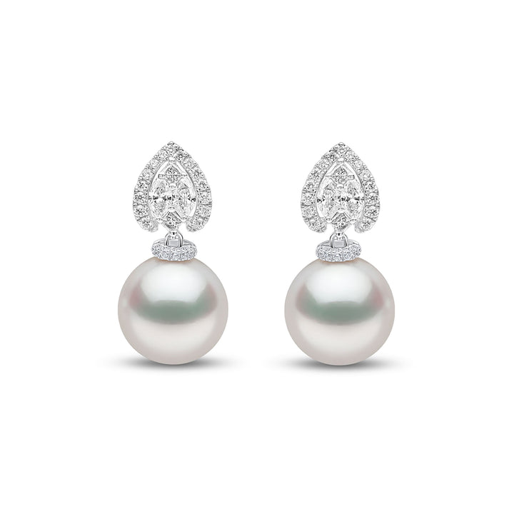 Yoko Glitz South Sea Pearl and Diamond 18ct White Gold Halo Drop Earrings