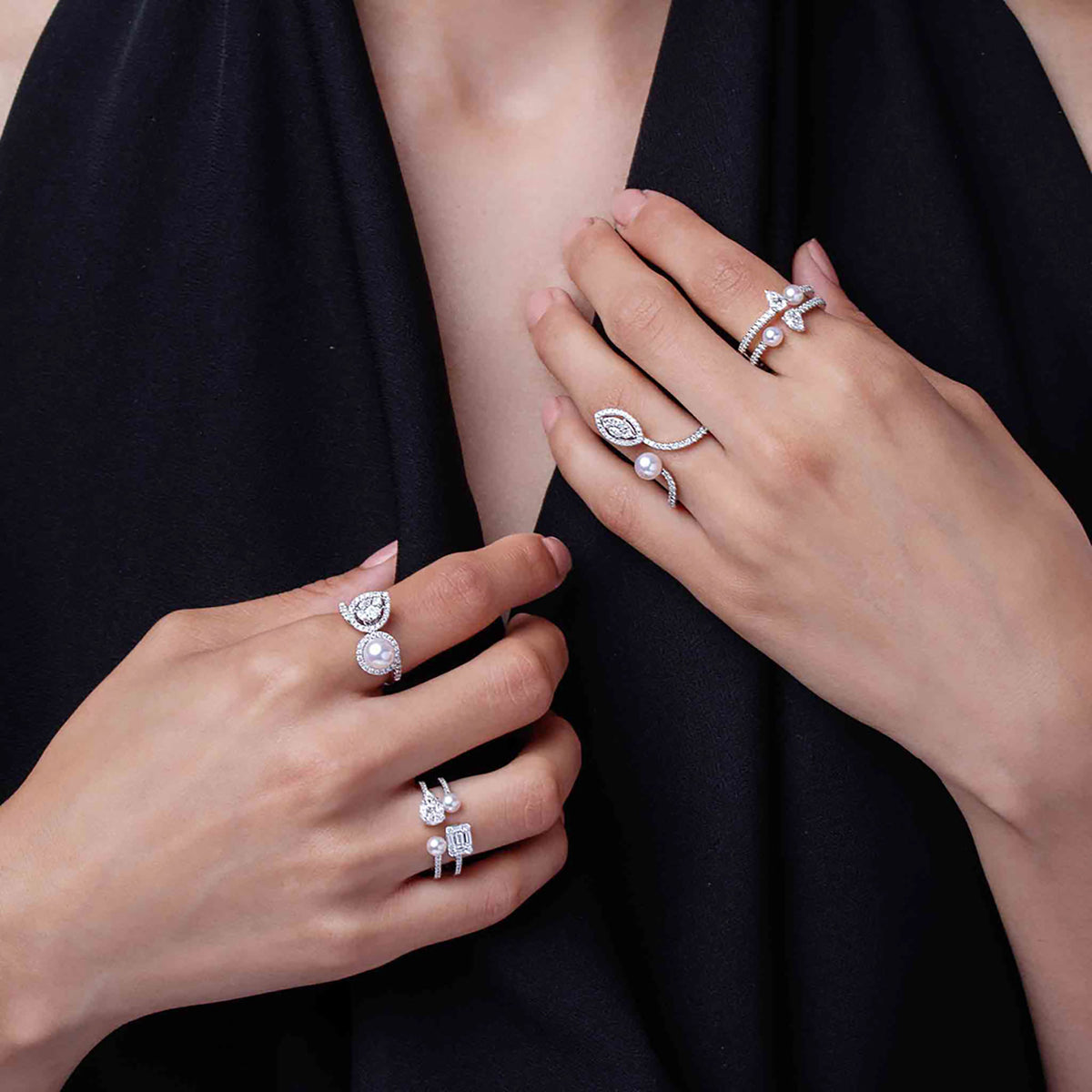 Yoko Baby Glitz Akoya Pearl and Diamond 18ct White Gold Ring - Michael Jones Jeweller