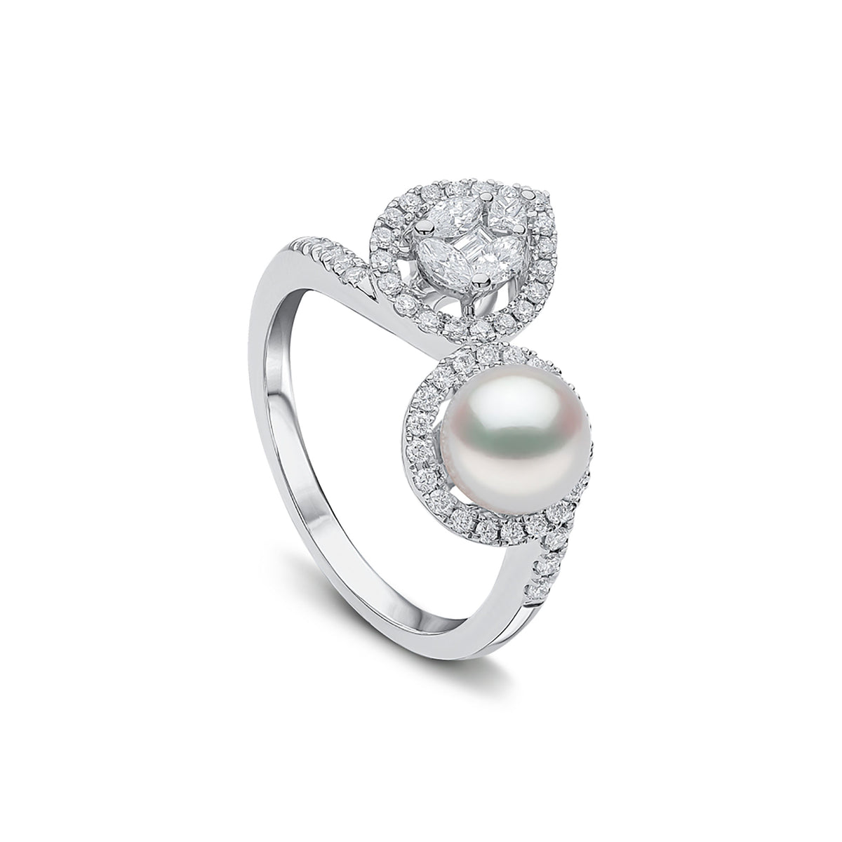 Yoko Baby Glitz Akoya Pearl and Diamond 18ct White Gold Ring - Michael Jones Jeweller