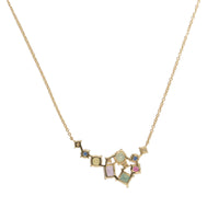 Multi Sapphire and Diamond 18ct Yellow Gold Asymmetric Necklace