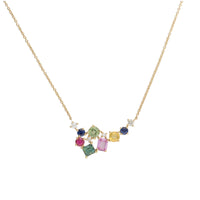 Multi Sapphire and Diamond 18ct Yellow Gold Asymmetric Necklace