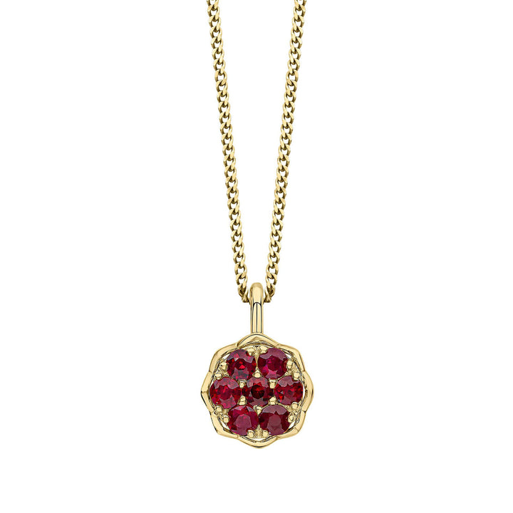 Seven Stone Ruby 9ct Yellow Gold Cluster Pendant - Michael Jones Jeweller