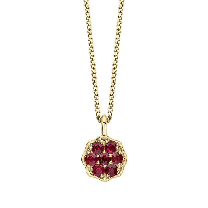 Seven Stone Ruby 9ct Yellow Gold Cluster Pendant