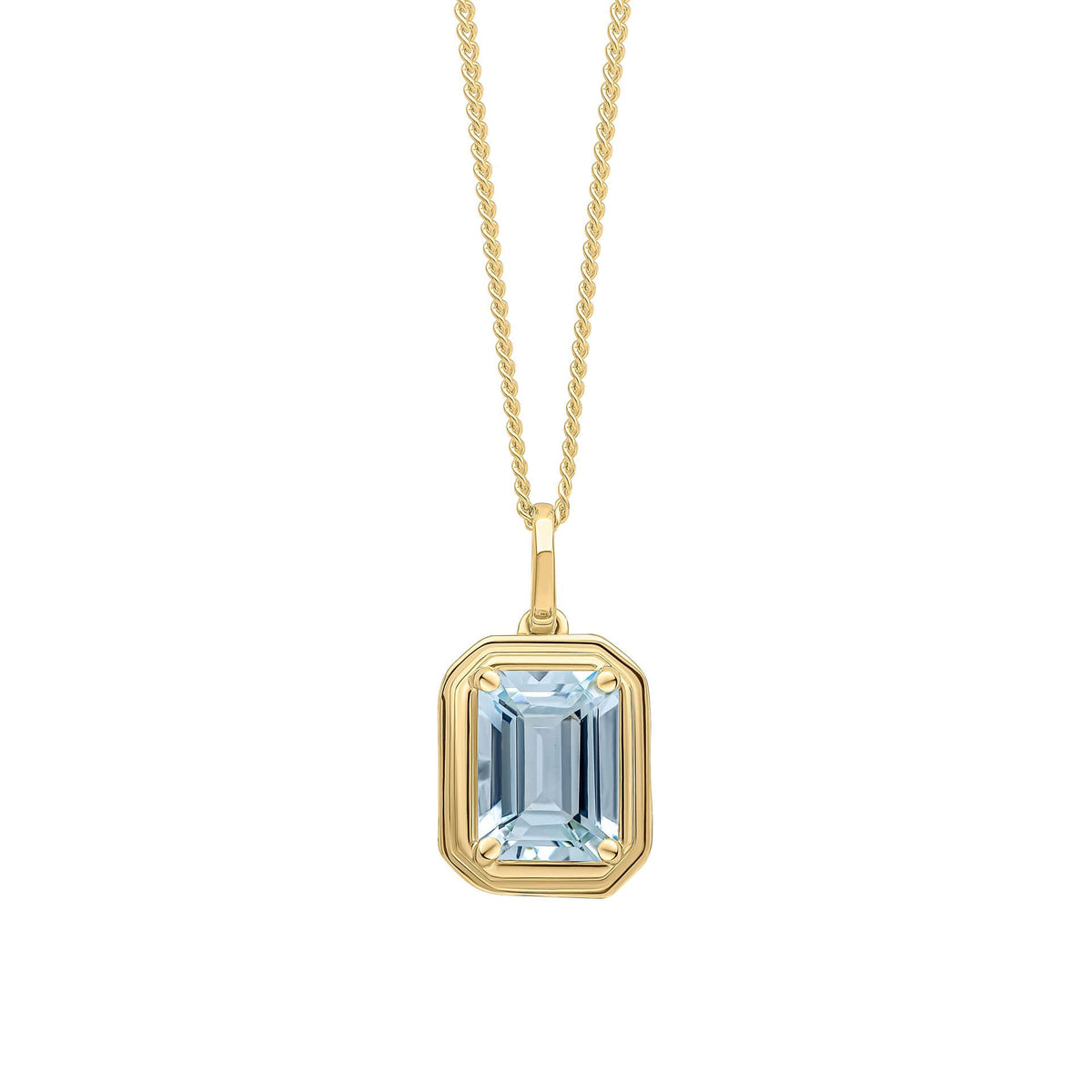 Elongated Octagon Aquamarine 9ct Yellow Gold Pendant - Michael Jones Jeweller