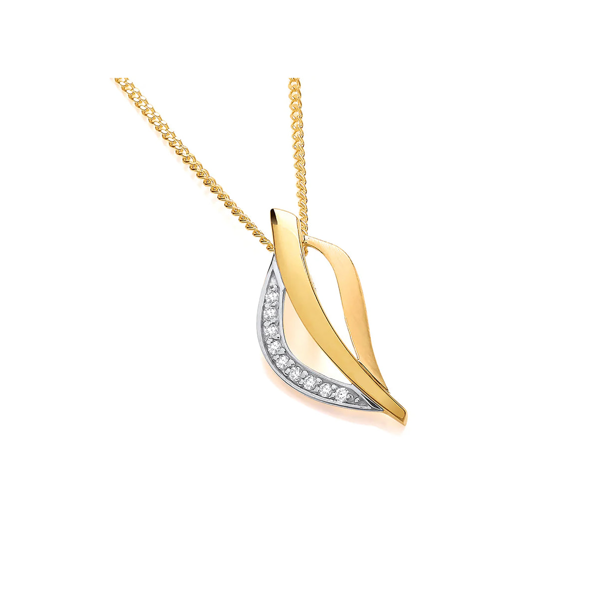 Diamond 9ct Yellow Gold Split Leaf Pendant - Michael Jones Jeweller