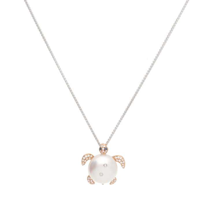 South Sea Pearl 18ct Rose Gold Turtle Pendant - Michael Jones Jeweller