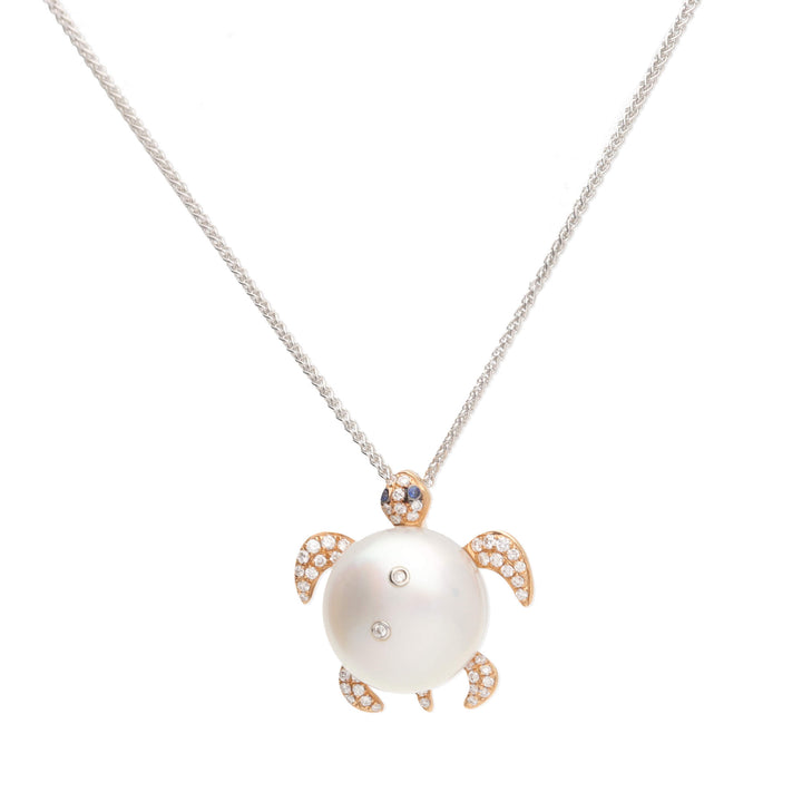 South Sea Pearl 18ct Rose Gold Turtle Pendant - Michael Jones Jeweller