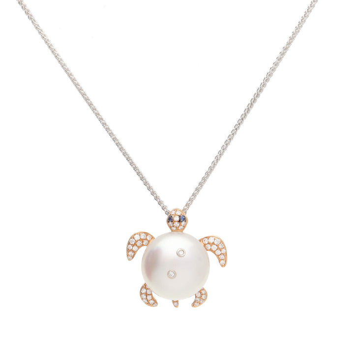 South Sea Pearl 18ct Rose Gold Turtle Pendant - Michael Jones Jeweller