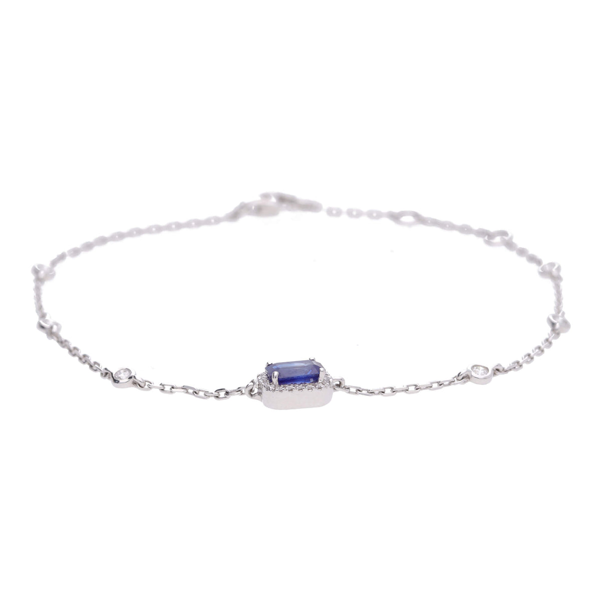 Sapphire and Diamond Cluster 18ct White Gold Station Link Braclet - Michael Jones Jeweller