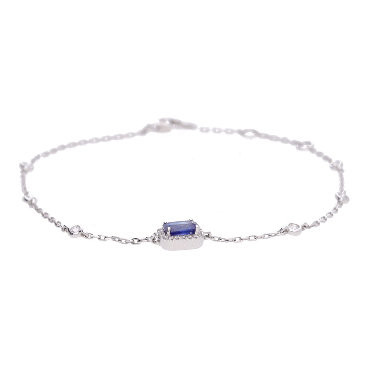 Sapphire and Diamond Cluster 18ct White Gold Station Link Braclet