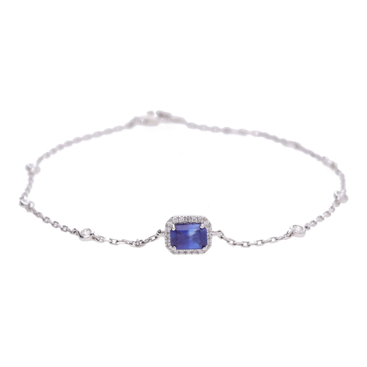 Sapphire and Diamond Cluster 18ct White Gold Station Link Braclet - Michael Jones Jeweller