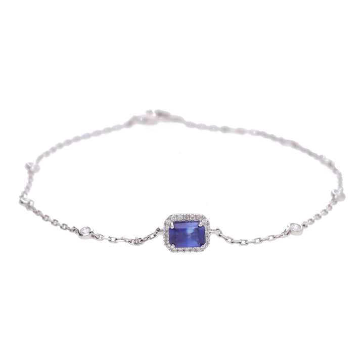 Sapphire and Diamond Cluster 18ct White Gold Station Link Bracelet