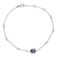 Sapphire and Diamond Cluster 18ct White Gold Station Link Braclet - Michael Jones Jeweller