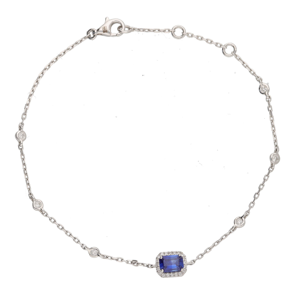 Sapphire and Diamond Cluster 18ct White Gold Station Link Braclet - Michael Jones Jeweller