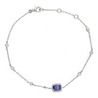 Sapphire and Diamond Cluster 18ct White Gold Station Link Braclet