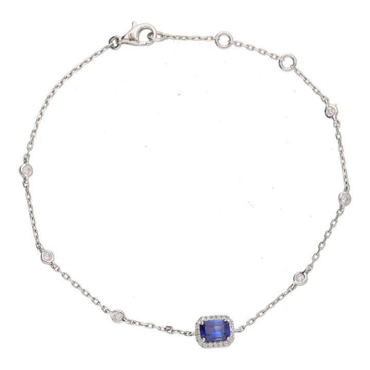 Sapphire and Diamond Cluster 18ct White Gold Station Link Braclet
