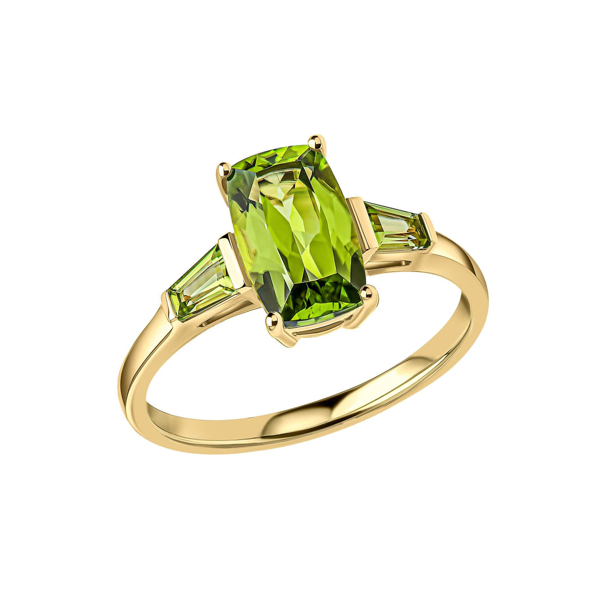 Peridot 9ct Yellow Gold Trilogy Ring - Michael Jones Jeweller