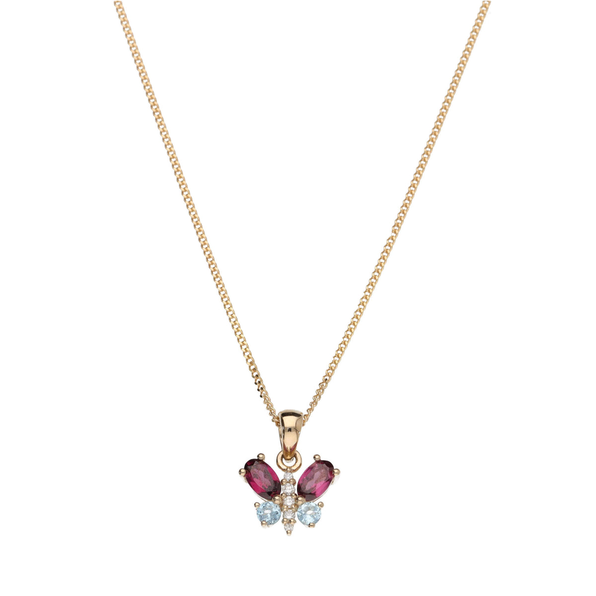 Amethyst and Topaz 9ct Yellow Gold Butterfly Necklace - Michael Jones Jeweller