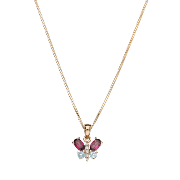 Amethyst and Topaz 9ct Yellow Gold Butterfly Necklace