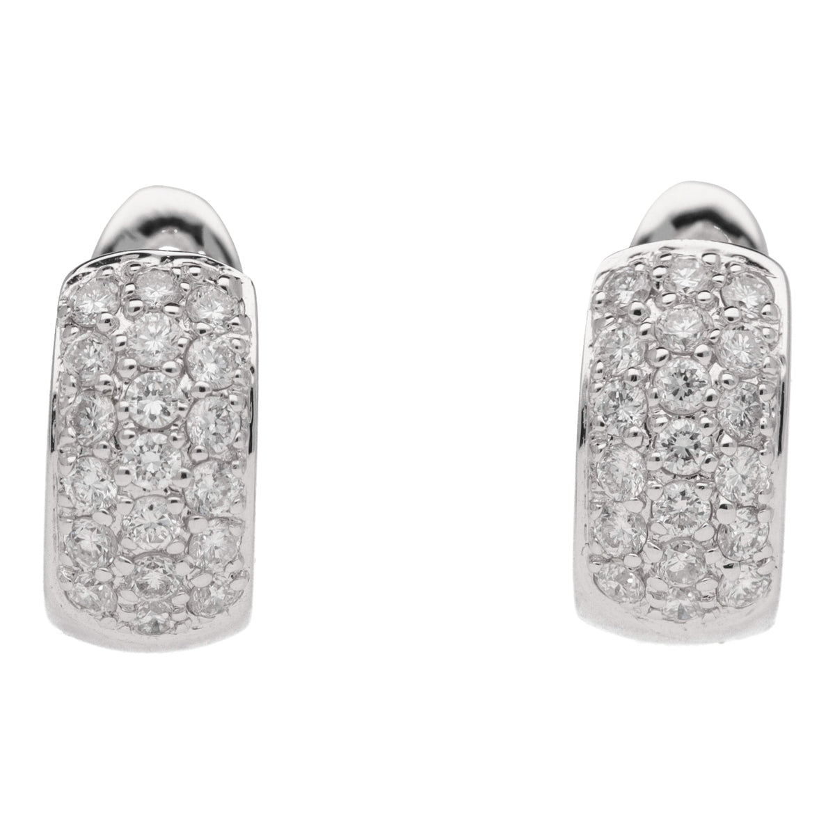 Small Pave Diamond 18ct White Gold Huggy Hoop Earrings - Michael Jones Jeweller