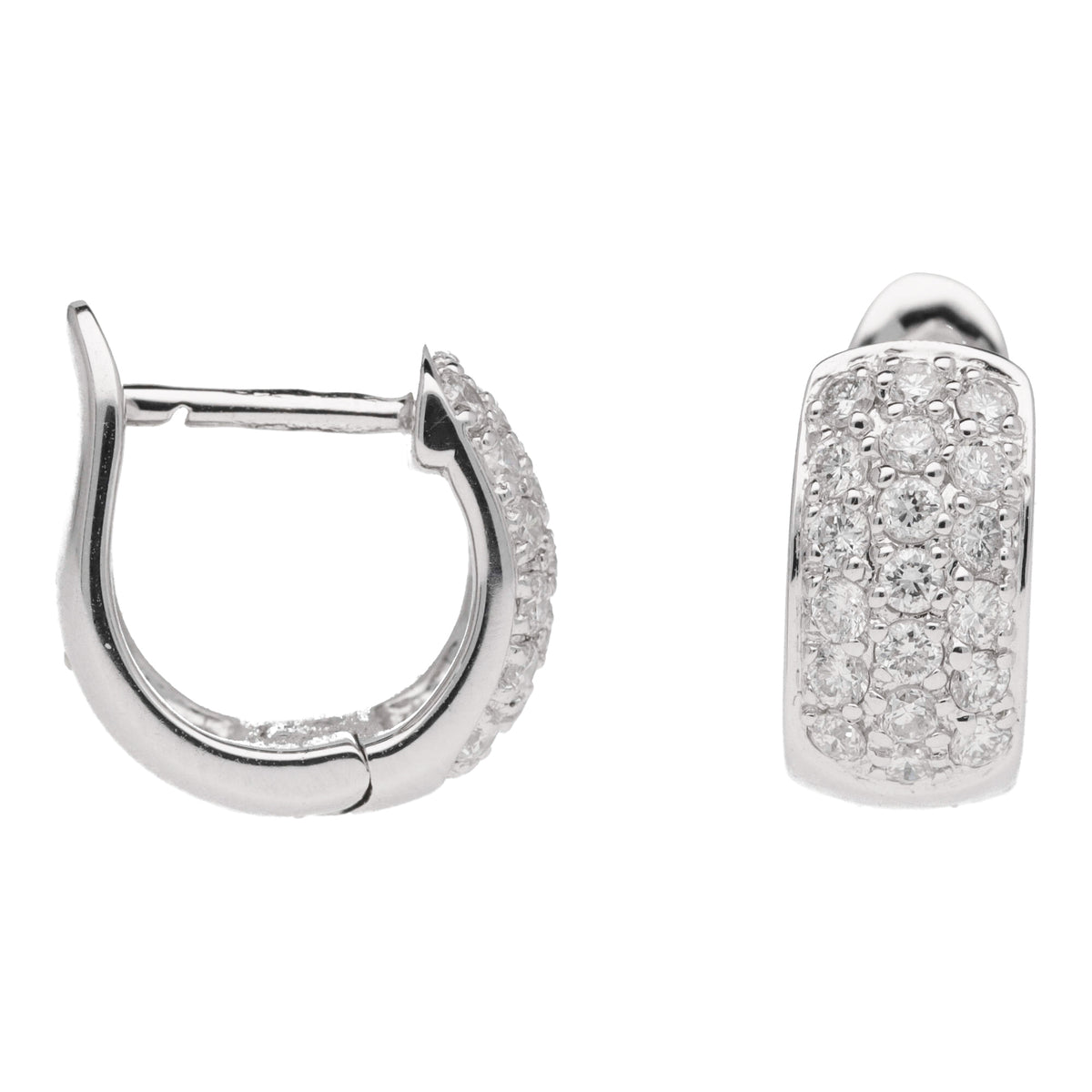 Small Pave Diamond 18ct White Gold Huggy Hoop Earrings - Michael Jones Jeweller