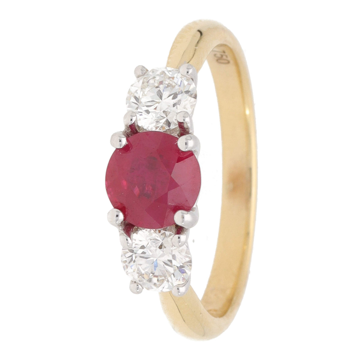 Ruby and Diamond 18ct Yellow Gold Three Stone Ring - Michael Jones Jeweller