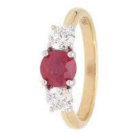 Ruby and Diamond 18ct Yellow Gold Three Stone Ring