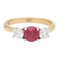 Ruby and Diamond 18ct Yellow Gold Three Stone Ring