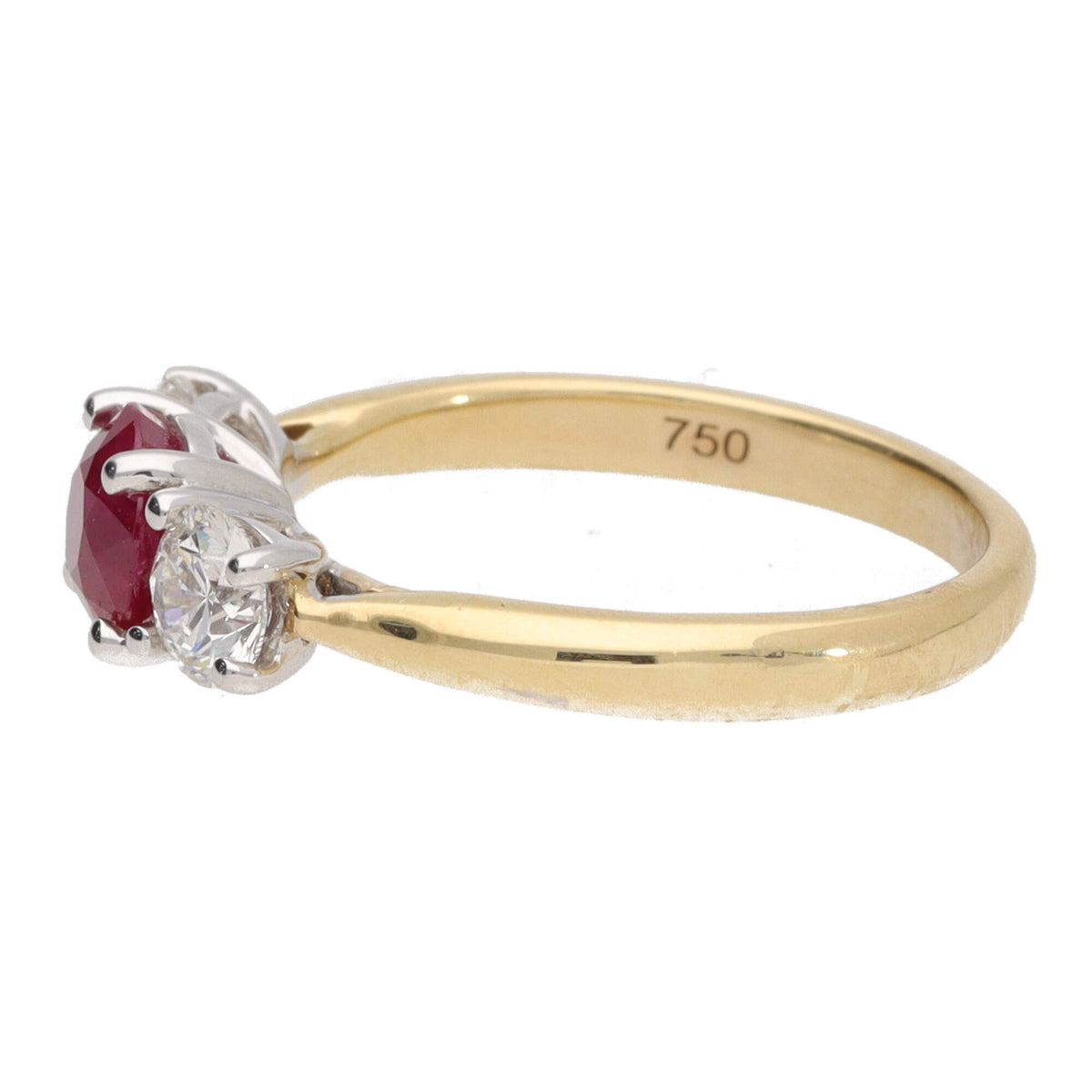 Ruby and Diamond 18ct Yellow Gold Three Stone Ring - Michael Jones Jeweller