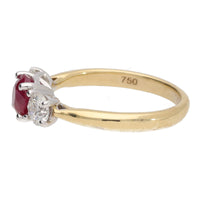 Ruby and Diamond 18ct Yellow Gold Three Stone Ring