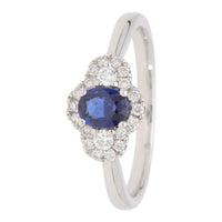 Blue Sapphire and Diamond 18ct White Gold Three Stone Cluster Ring - Michael Jones Jeweller