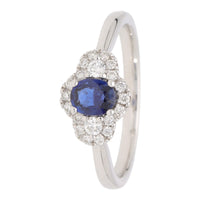 Blue Sapphire and Diamond 18ct White Gold Three Stone Cluster Ring