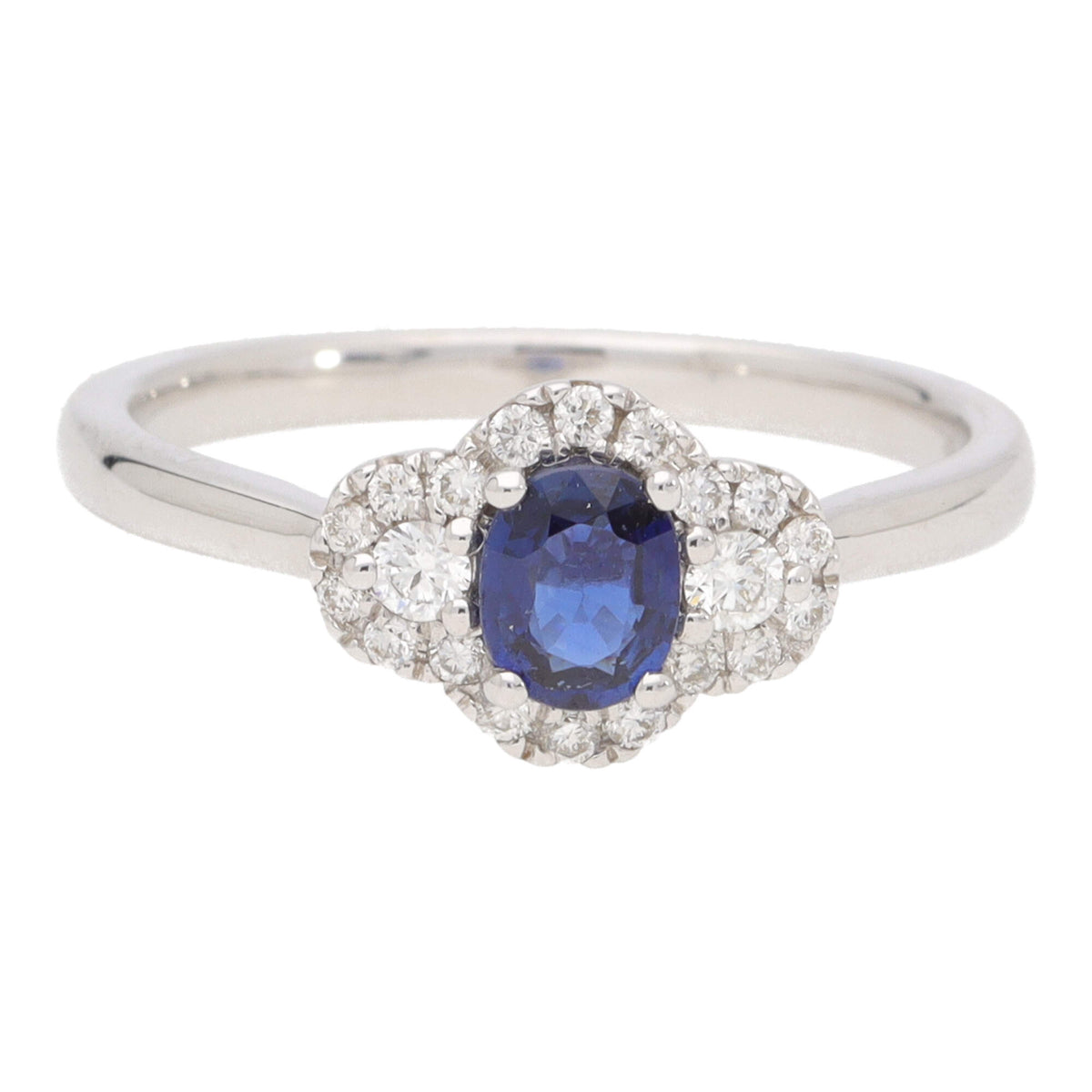 Blue Sapphire and Diamond 18ct White Gold Three Stone Cluster Ring - Michael Jones Jeweller
