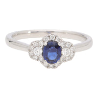Blue Sapphire and Diamond 18ct White Gold Three Stone Cluster Ring