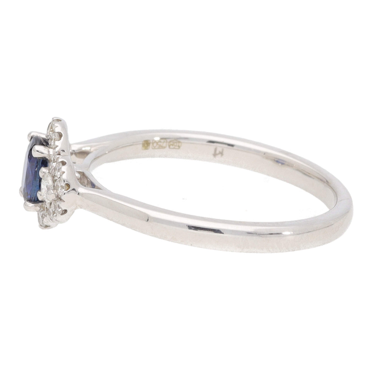 Blue Sapphire and Diamond 18ct White Gold Three Stone Cluster Ring - Michael Jones Jeweller