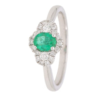 Emerald and Diamond 18ct White Gold Three Stone Cluster Ring - Michael Jones Jeweller