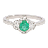 Emerald and Diamond 18ct White Gold Three Stone Cluster Ring - Michael Jones Jeweller